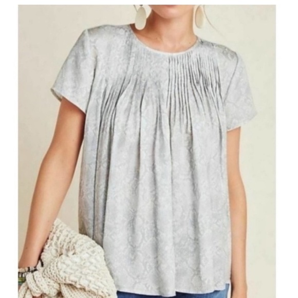 Anthropologie NWT Dolan Pleated Gray Snakeskin Blouse size Medium - Picture 1 of 8